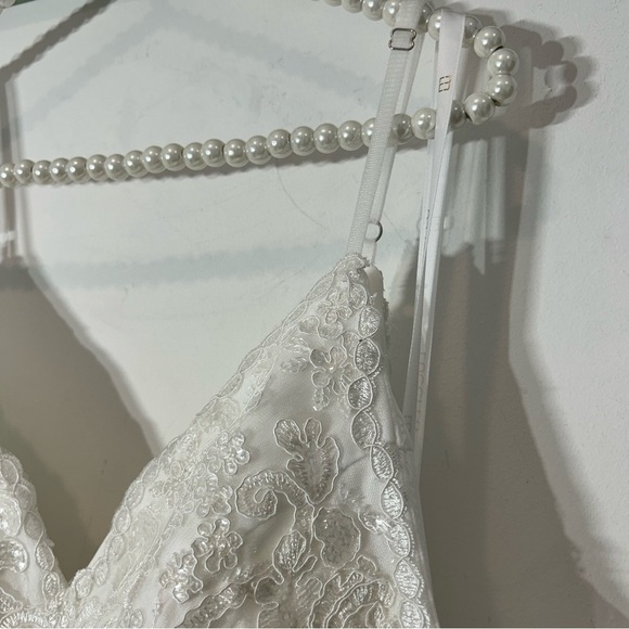 Lucci Lu plunging Mermaid Gown Wedding White Lace Sequin Dress size 14 new w/tag - Picture 10 of 12